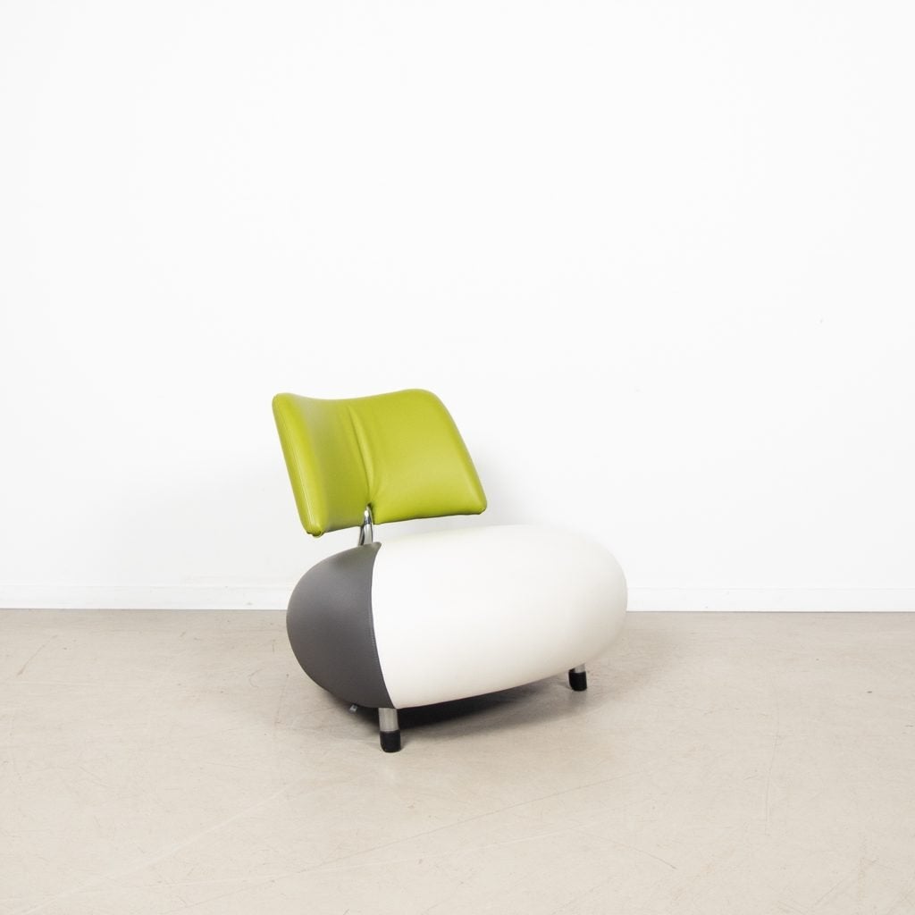 Leolux Pallone Pa Fauteuil Wit/Groen/Donkergrijs Leer, Huis en Inrichting, Fauteuils, Niet ingevuld, Zo goed als nieuw, Niet ingevuld