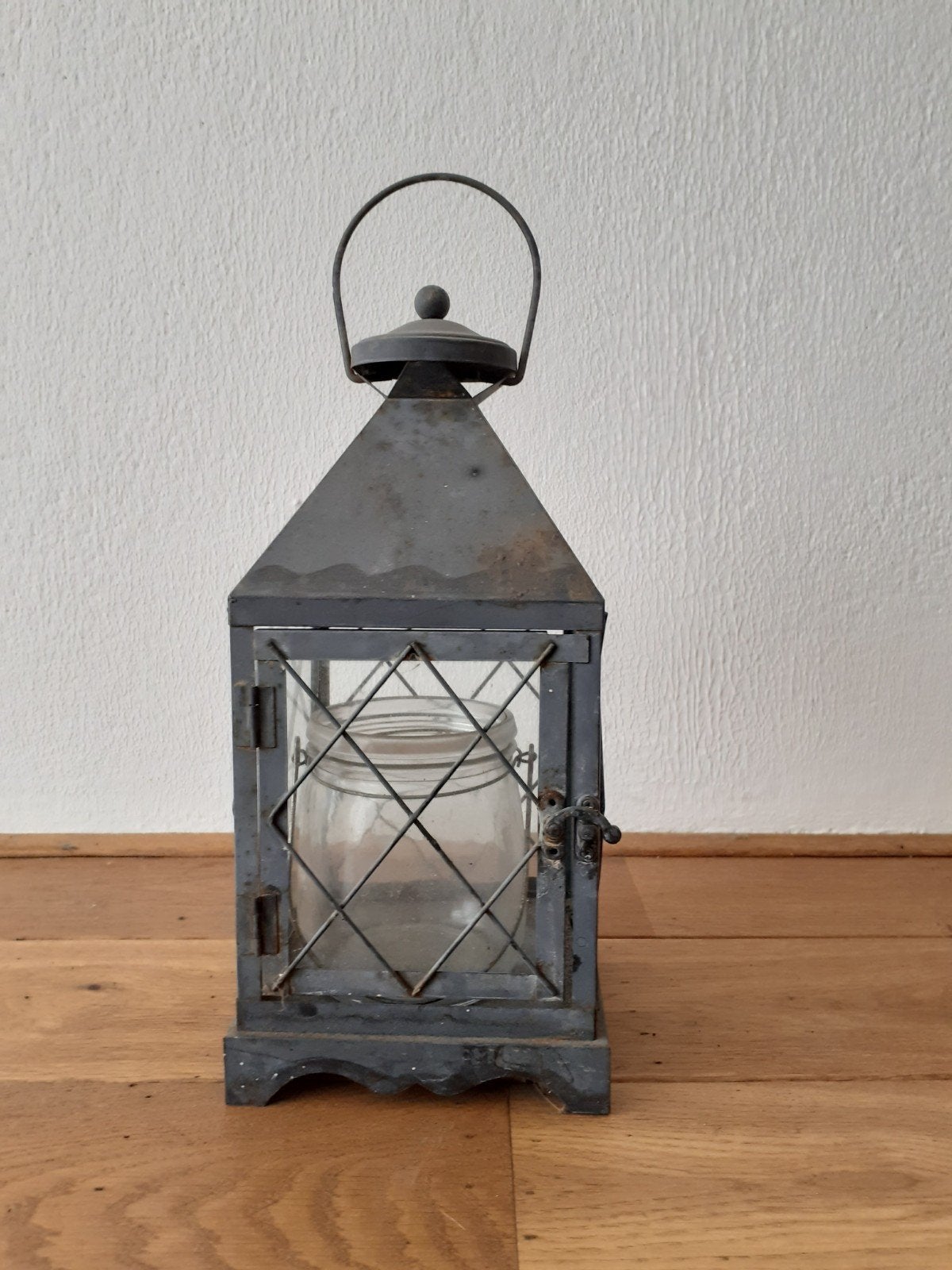Vintage metal lantaarn met glazen pot, Ophalen