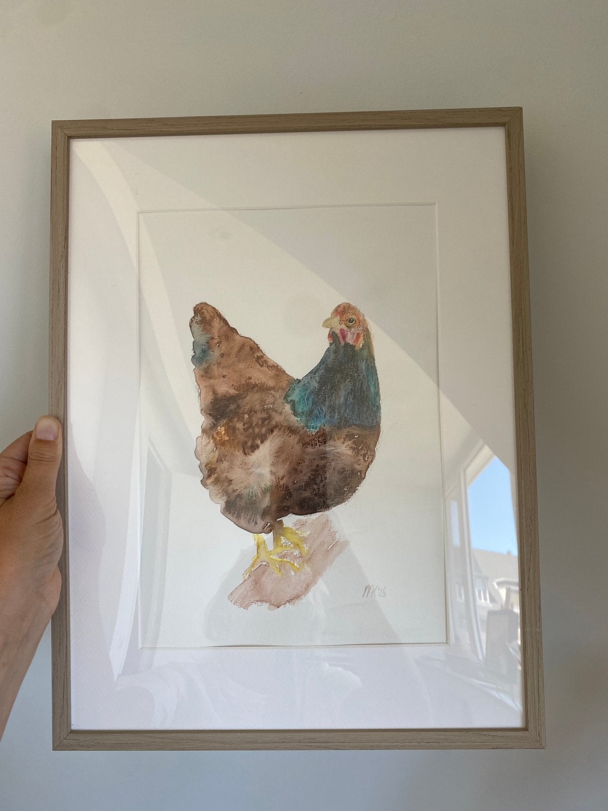 Origineel schilderij kip in lijst, Ophalen of Verzenden
