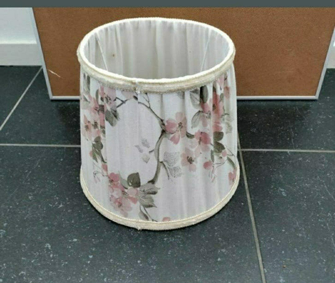 LampenKap,Gebloemd,Vintage,plooi,Sierband,Roze,Groen,bloem, Ophalen of Verzenden, Zo goed als nieuw, Meerkleurig, 21 cm