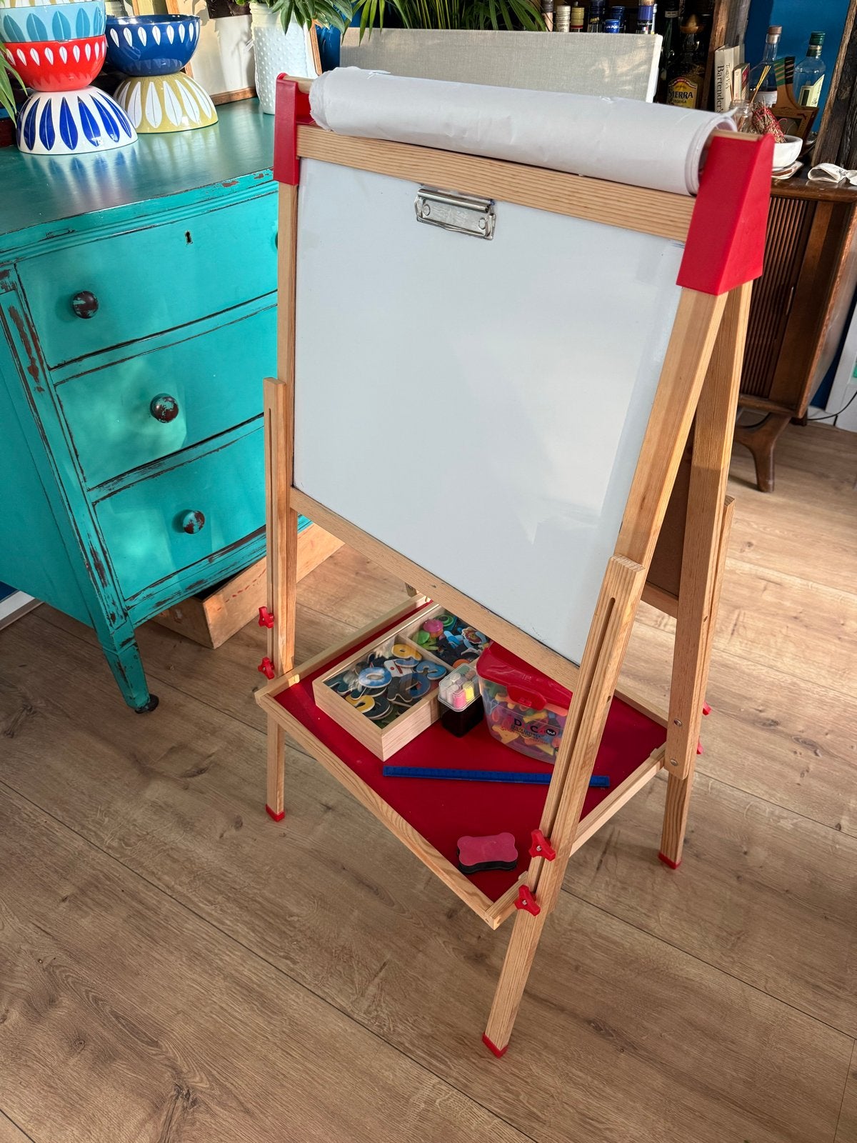3-in-1 Houten Tekenbord / Schoolbord met Accessoires, Ophalen, Gebruikt, Knutselen