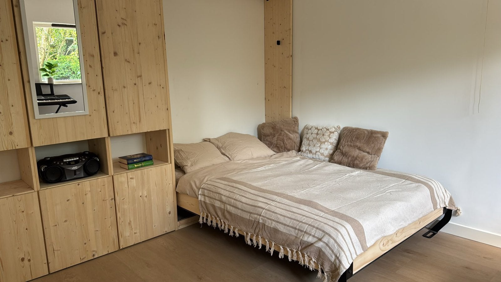 Opklapbed  met kasten, Huis en Inrichting, Slaapkamer | Bedden, Ophalen, Overige kleuren, Naturel en puur, Tweepersoons