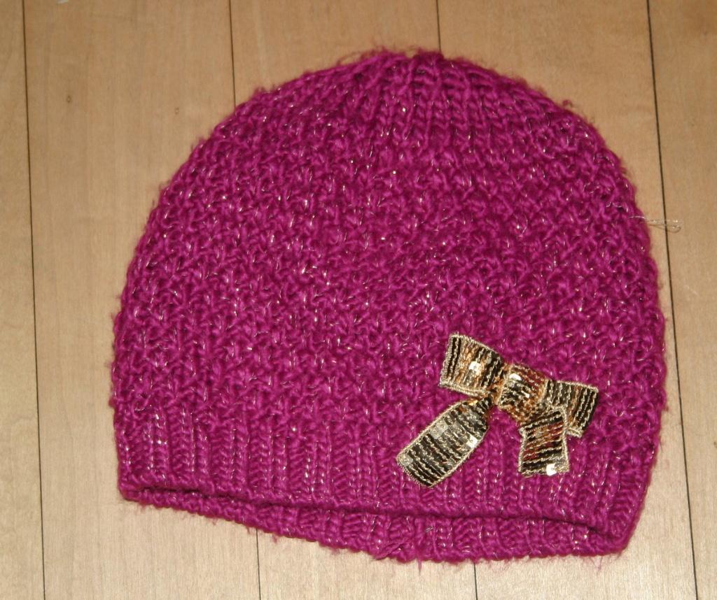 Nieuwe donkerroze H&M muts met gouden strik, mt 134-140, Kinderen en Baby's, Kinderkleding | Mutsen, Sjaals en Handschoenen, 134 t/m 140