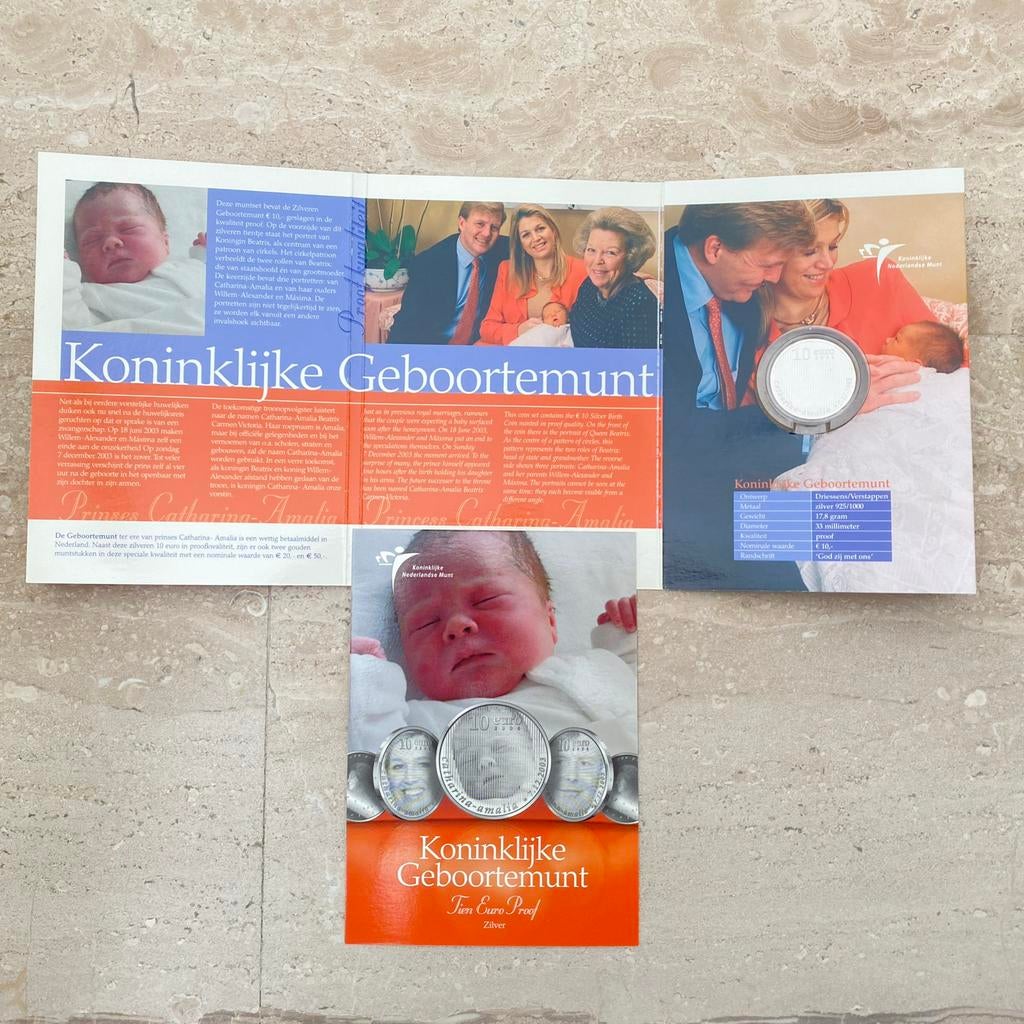 Zilveren Geboortemunt Amalia 10 euro Proof met hoes en besch, Postzegels en Munten, Munten | Nederland, Koningin Beatrix, Zilver