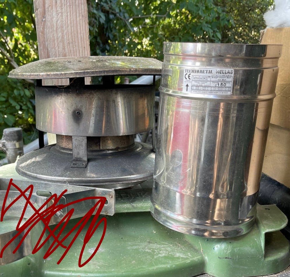 Rookafvoer 150mm met regenkap, pijp en isolatie, Ophalen, 30 tot 80 cm, Gebruikt, Overige typen