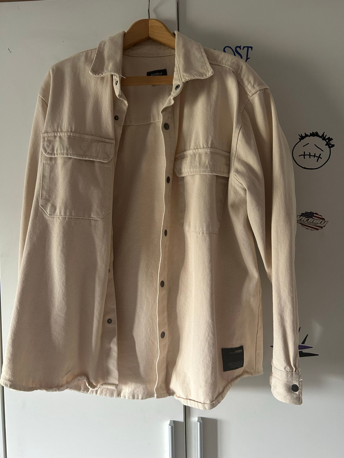 Pull & Bear denim Overshirt Maat L, Ophalen of Verzenden, Zo goed als nieuw, Maat 52/54 (L), Beige