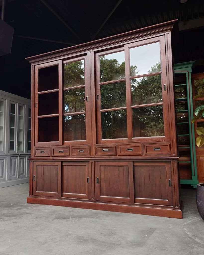 Grote eikenhouten notariskast | Brede buffetkast #0522, Gebruikt, -, 200 cm of meer, -