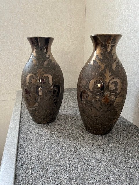 Set van 2 grote luxe Vloervazen | 54 cm | Metallic Bruin, Ophalen, Gebruikt, Steen/keramiek, 54 cm