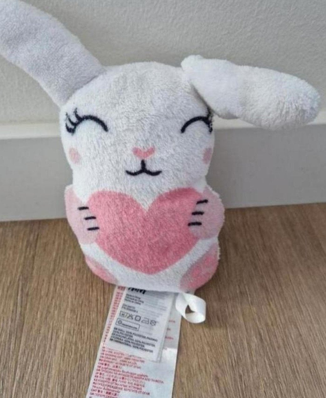 Knuffel H&M konijn roze hart schattig wit 17 cm K8741, Ophalen of Verzenden, Zo goed als nieuw, Konijn