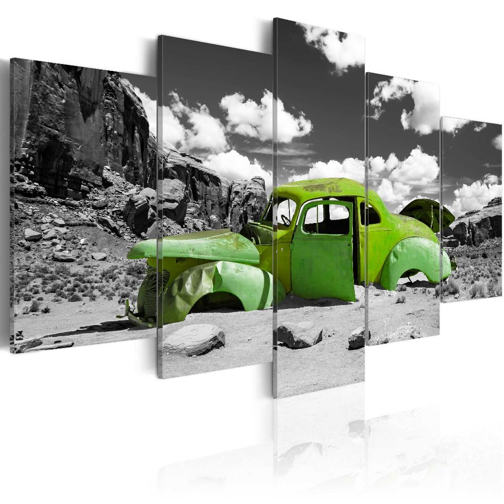 866 Groen Oldtimer Auto 5 Luik Canvas Schilderij 200x100cm, Ophalen of Verzenden