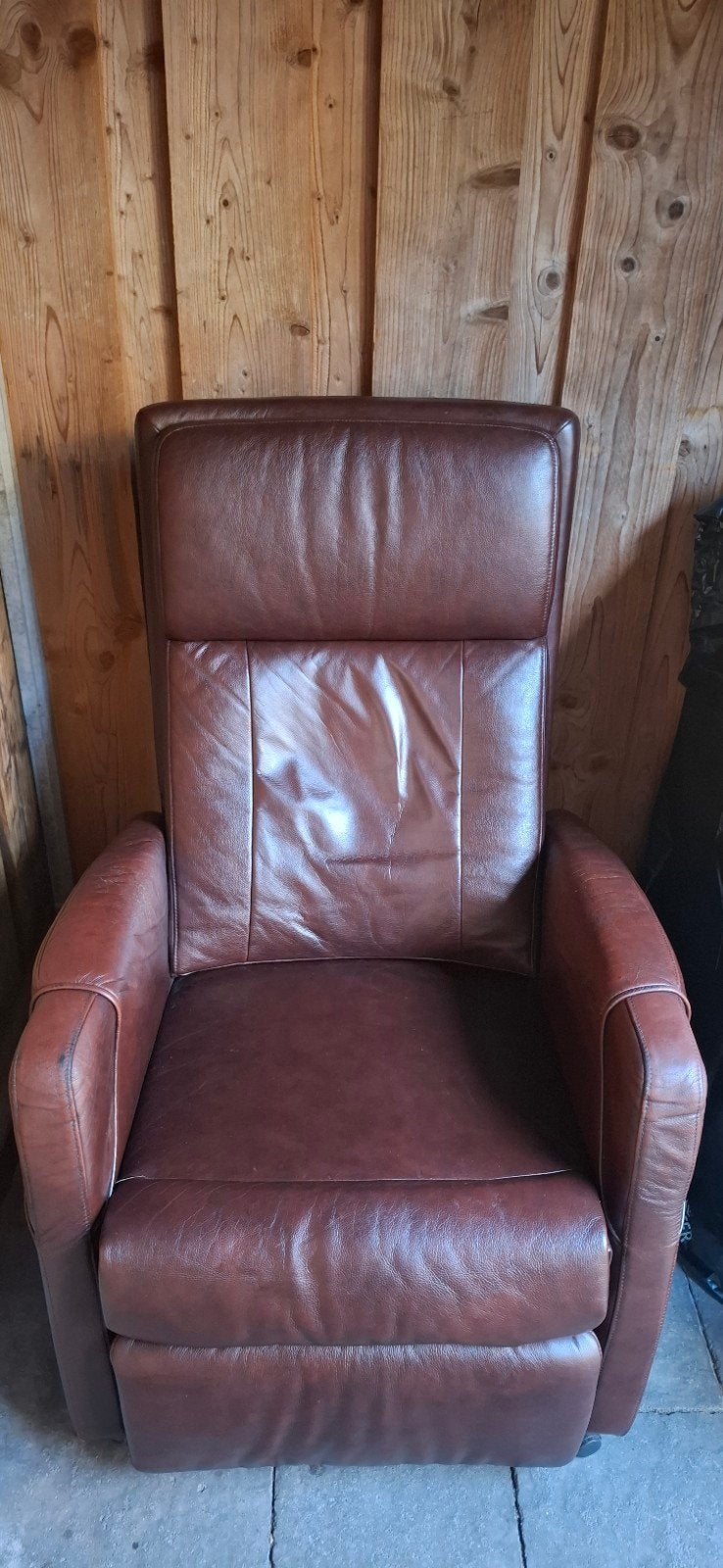 Bruine leren relaxfauteuil, Ophalen, Gebruikt, Comfortabel, Klassiek, 75 tot 100 cm