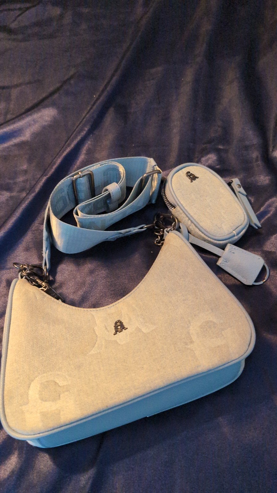 Steve Madden denim tas met portemonnee, Ophalen of Verzenden, Zo goed als nieuw, Blauw, Schoudertasje