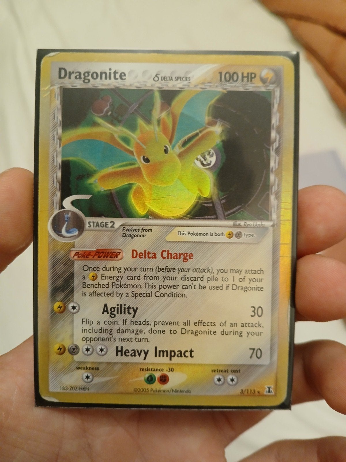 Dragonite Delta Species Pokémon Kaart 100 HP, Ophalen of Verzenden, Gebruikt, Losse kaart, Foil
