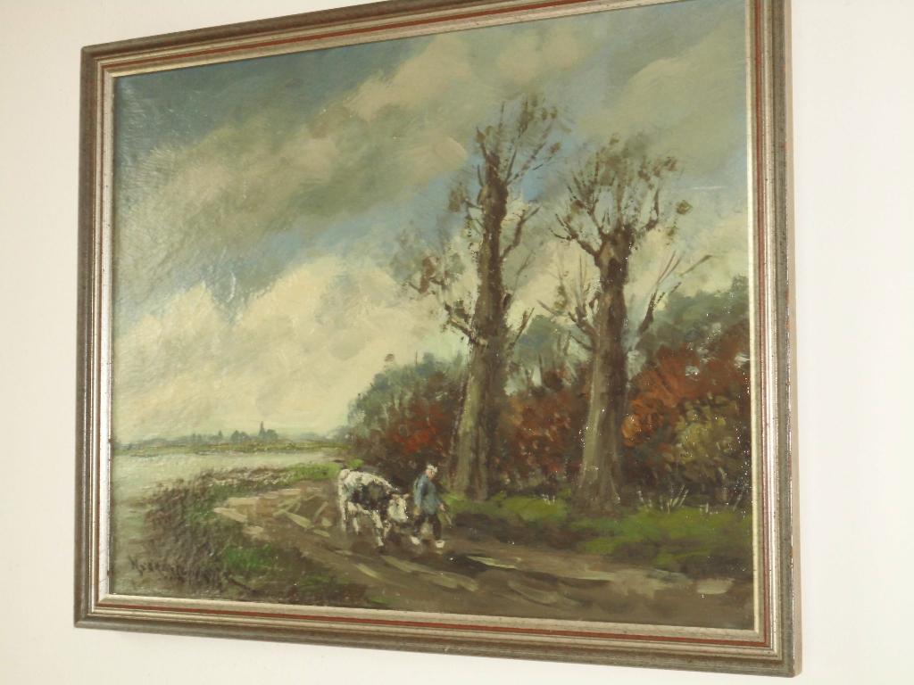 H.C. Kranenburg [1917-1997] "Boer met koe op landweg", Ophalen