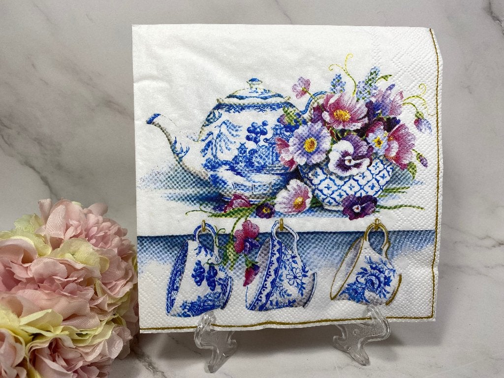 Knutsel servetten Delfts blauw theepot/kopjes decoupage 369, Ophalen of Verzenden, Nieuw