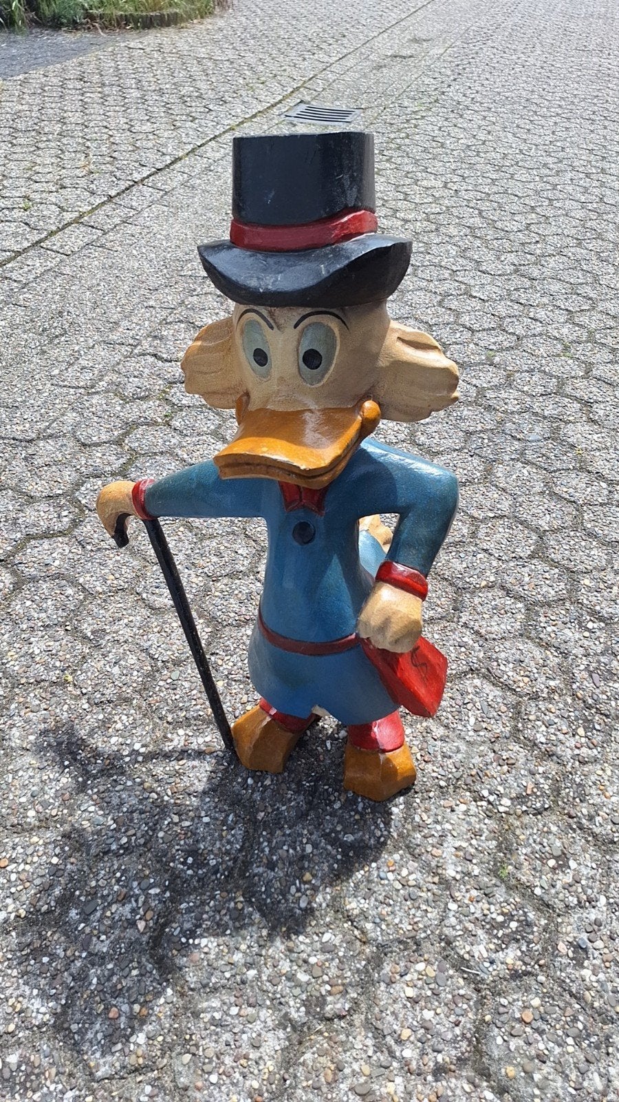 Grote houten Dagobert Duck beeld - 65 cm, Ophalen, Gebruikt
