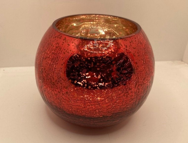WINDLICHT BOL CRAQUELE GLAS PAREL EFFECT ROOD 12,5 cm, Huis en Inrichting, Woonaccessoires | Kandelaars en Kaarsen, Overige materialen
