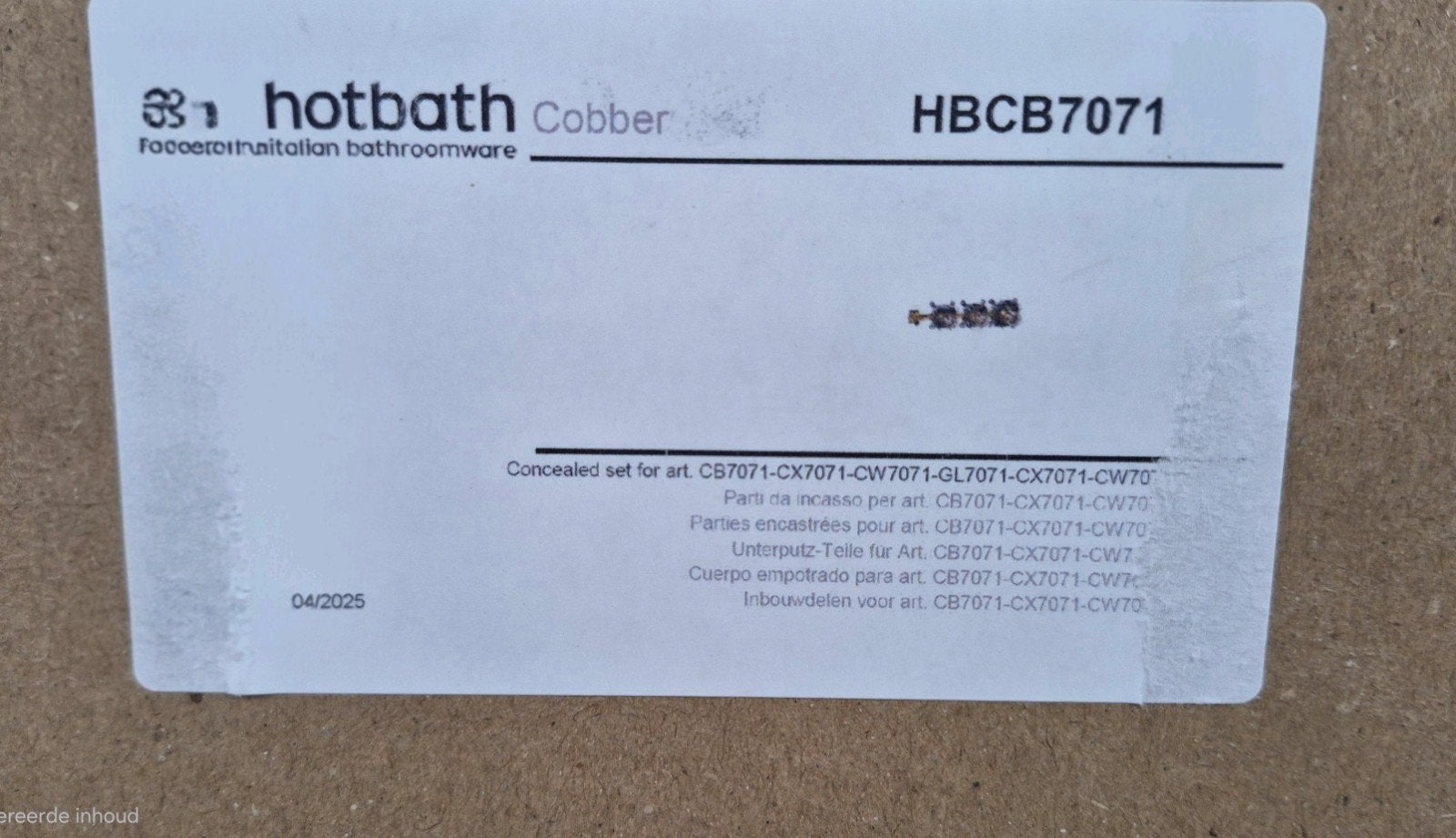 Hotbath HBCB7071 Inbouwdeel NIEUW, Ophalen of Verzenden, Nieuw, Douche