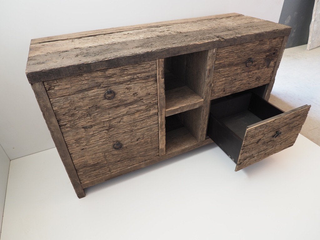 Unieke Wagondelen Kast - Robuust en Rustiek Design, Ophalen, Gebruikt, 100 tot 150 cm, Met lade(s)