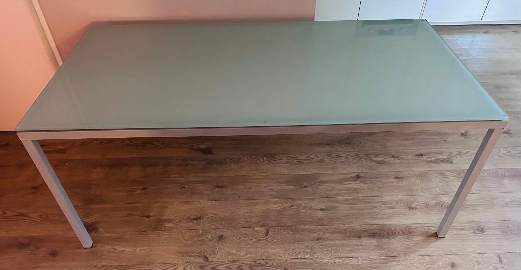 Moderne IKEA TORSBY Eettafel – Matglas & Chroom, Ophalen, 50 tot 100 cm, 150 tot 200 cm, Rechthoekig