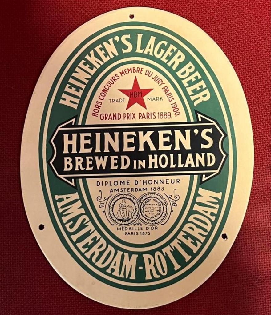 Heineken’s Bier Export Puntgaaf reclamebord van 1950, Verzamelen, Ophalen of Verzenden, Gebruikt, Reclamebord