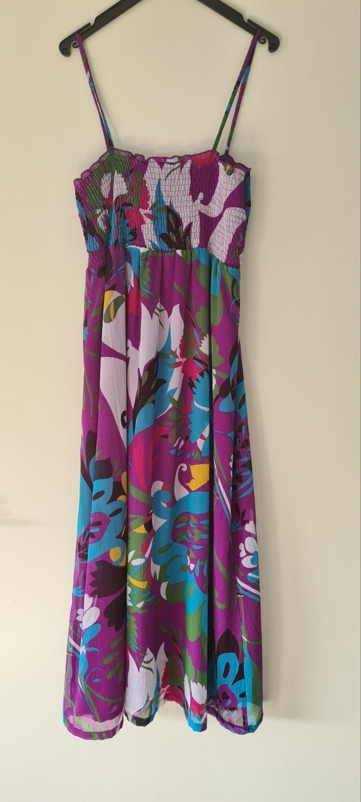Midi Zonnejurkje met spaghettibandjes - Maat 42, Kleding | Dames, Paars, Maat 42/44 (L), Ophalen of Verzenden, Gedragen