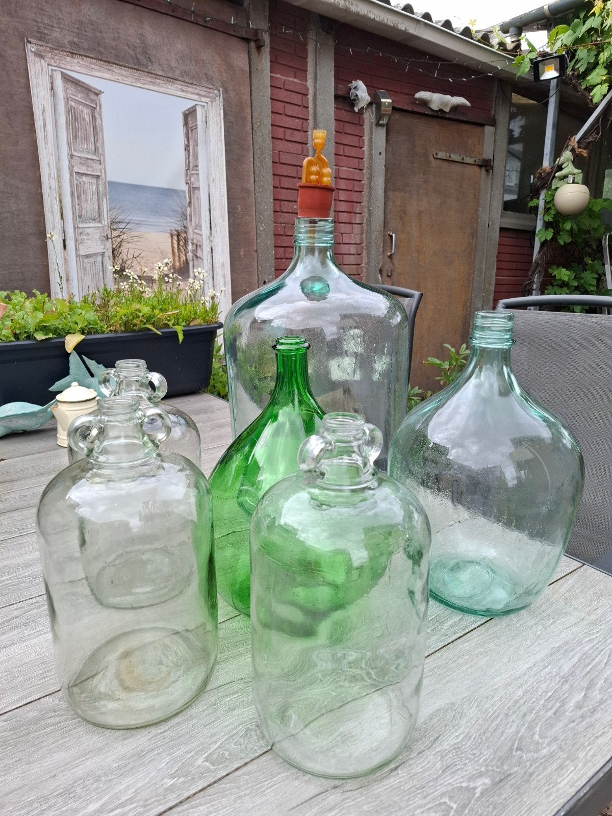 Set van 6 glazen vazen / kruiken in diverse maten, Antiek en Kunst, Ophalen