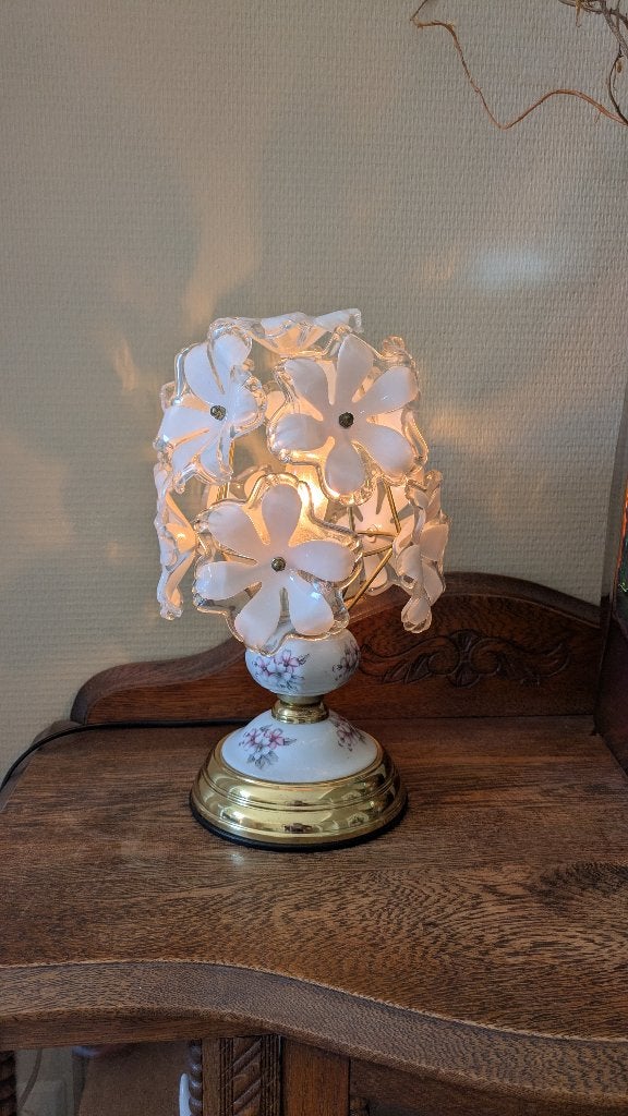 Tafellamp jaren 80 bloemen, Overige typen, Overige merken, Vintage, Meerkleurig