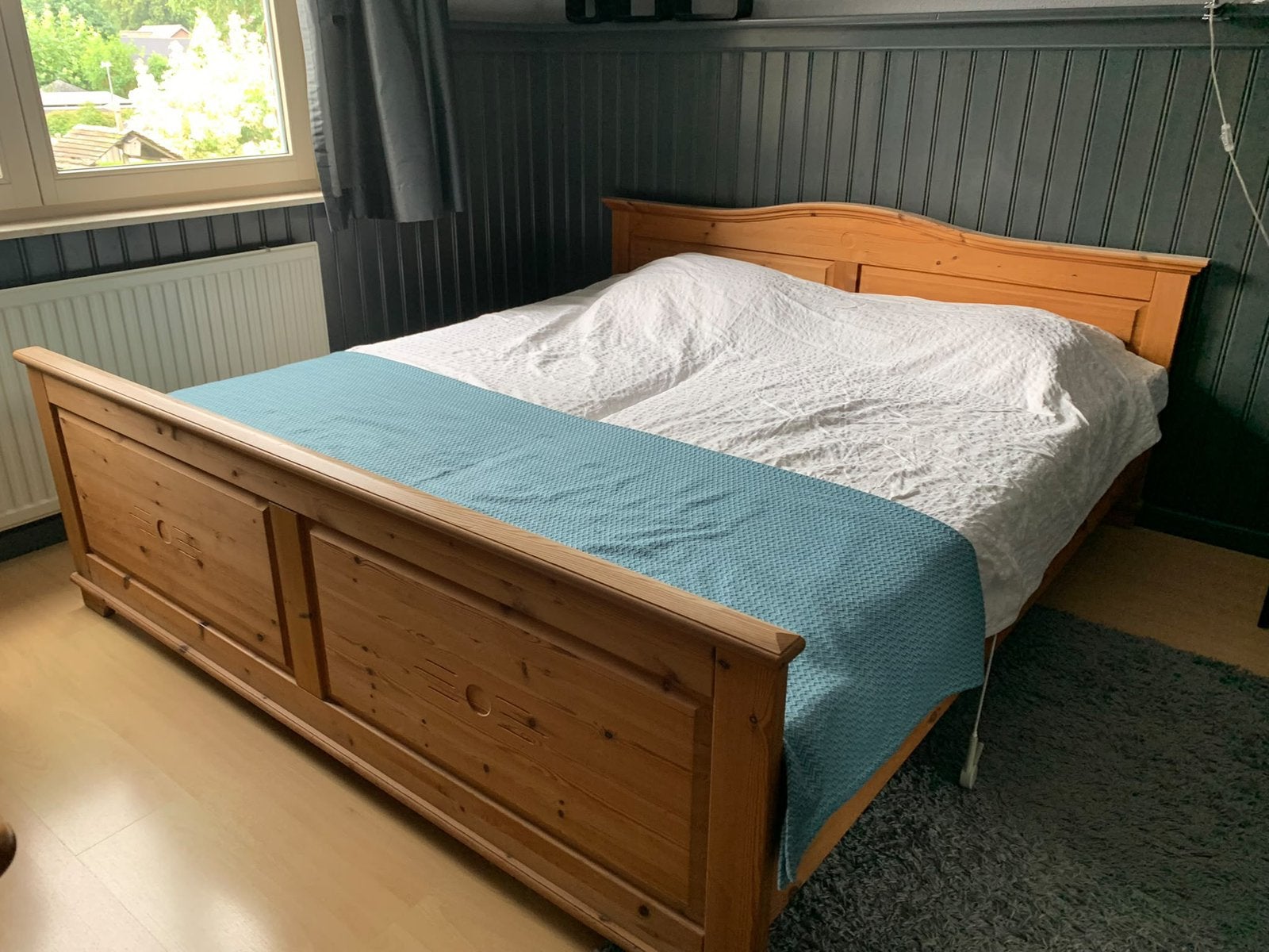 Houten 2-persoons bed incl. Spiraalbodem, Ophalen, Bruin, Tweepersoons, 180 cm