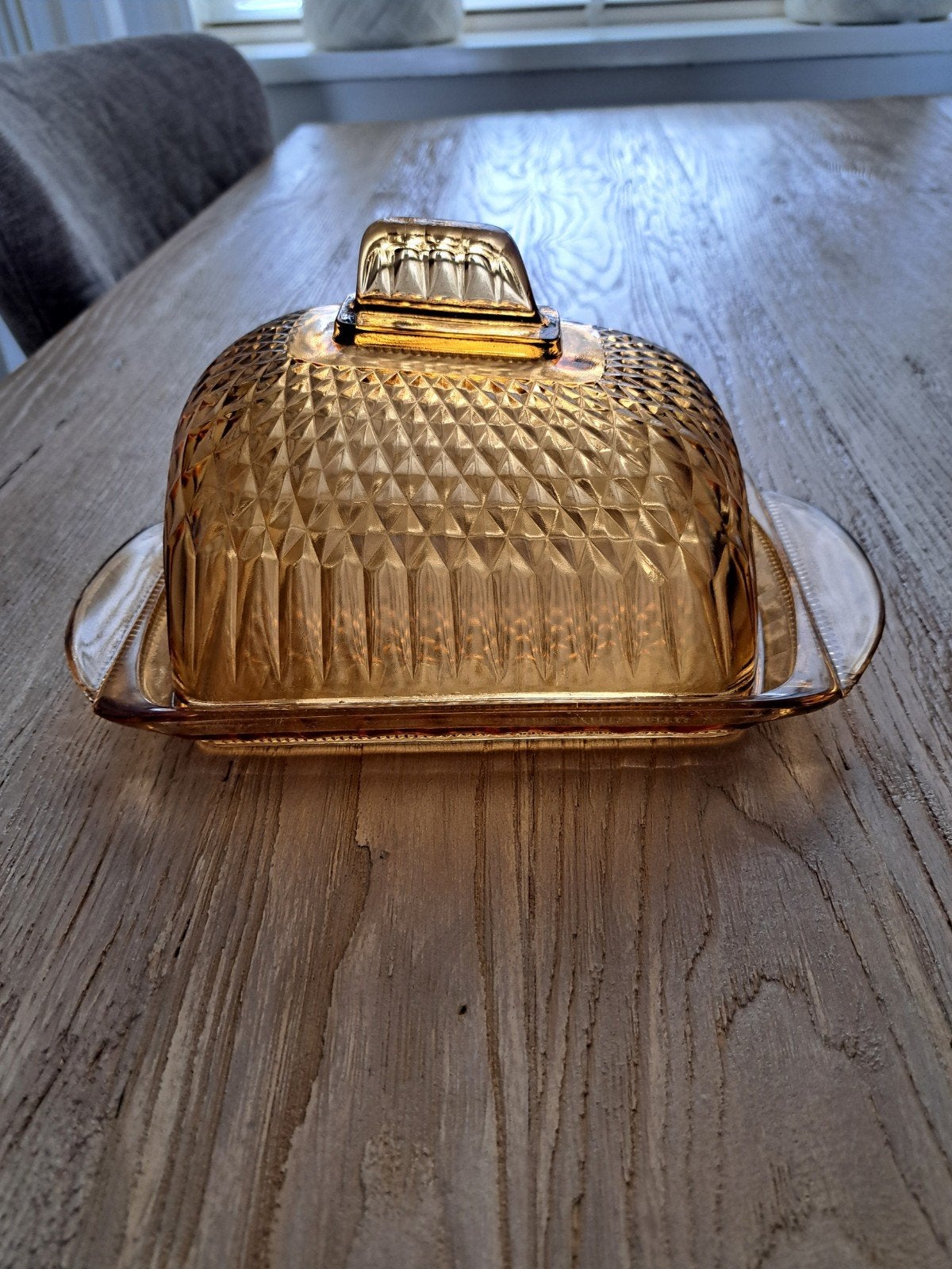 Vintage glazen botervloot met ruitpatroon, Ophalen