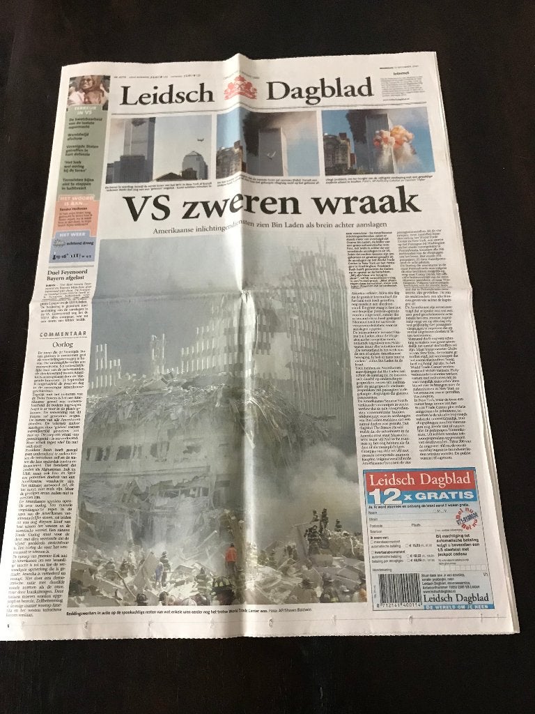 Leidsch Dagblad 2001 VS. zweren wraak. Amerikaanse inl. etc, Verzamelen, Ophalen of Verzenden, 1980 tot heden, Krant