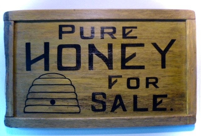 Handgeschilderd houten reclamebord / honing / Pure Honey, Reclamebord, Nieuw, Ophalen of Verzenden, B6