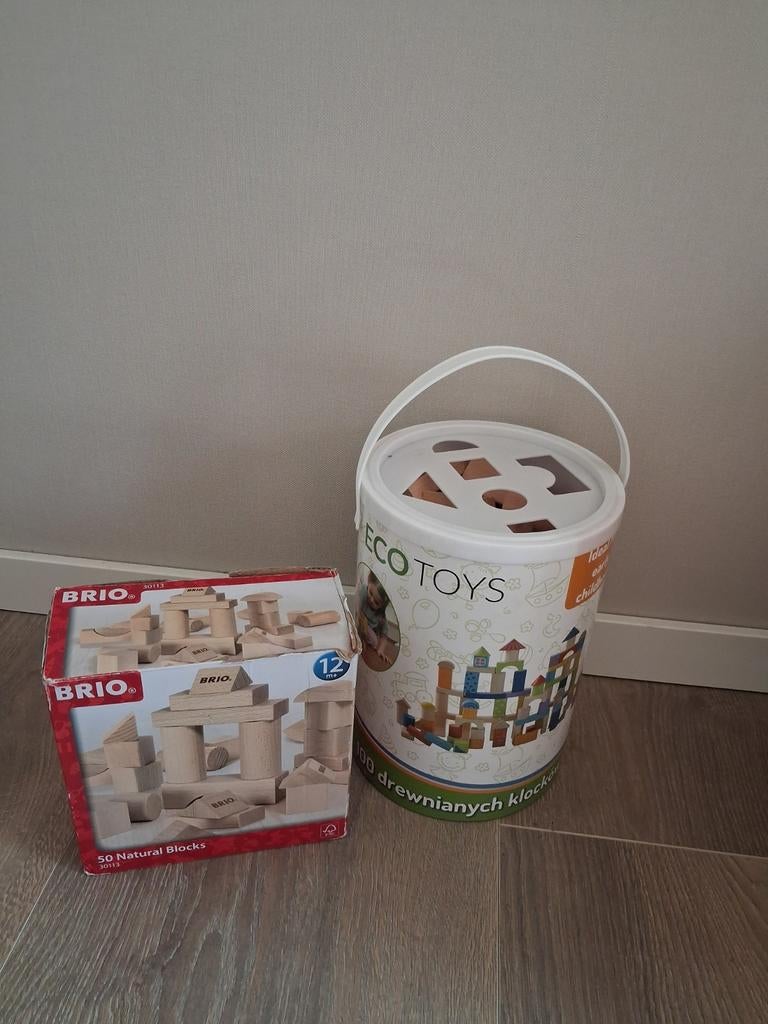 Houten bouwblokjes: Brio en Eco Toys set, Ophalen of Verzenden, Gebruikt, Overige merken