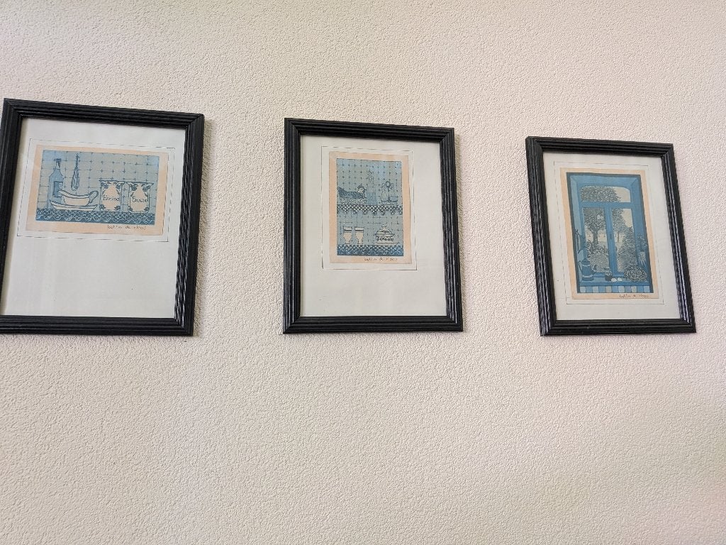 Laetitia de Haas 3 etsen keukentafareel gesigneerd, Antiek en Kunst, Kunst | Schilderijen | Klassiek, Ophalen, Oud hollands, Gesigneerd