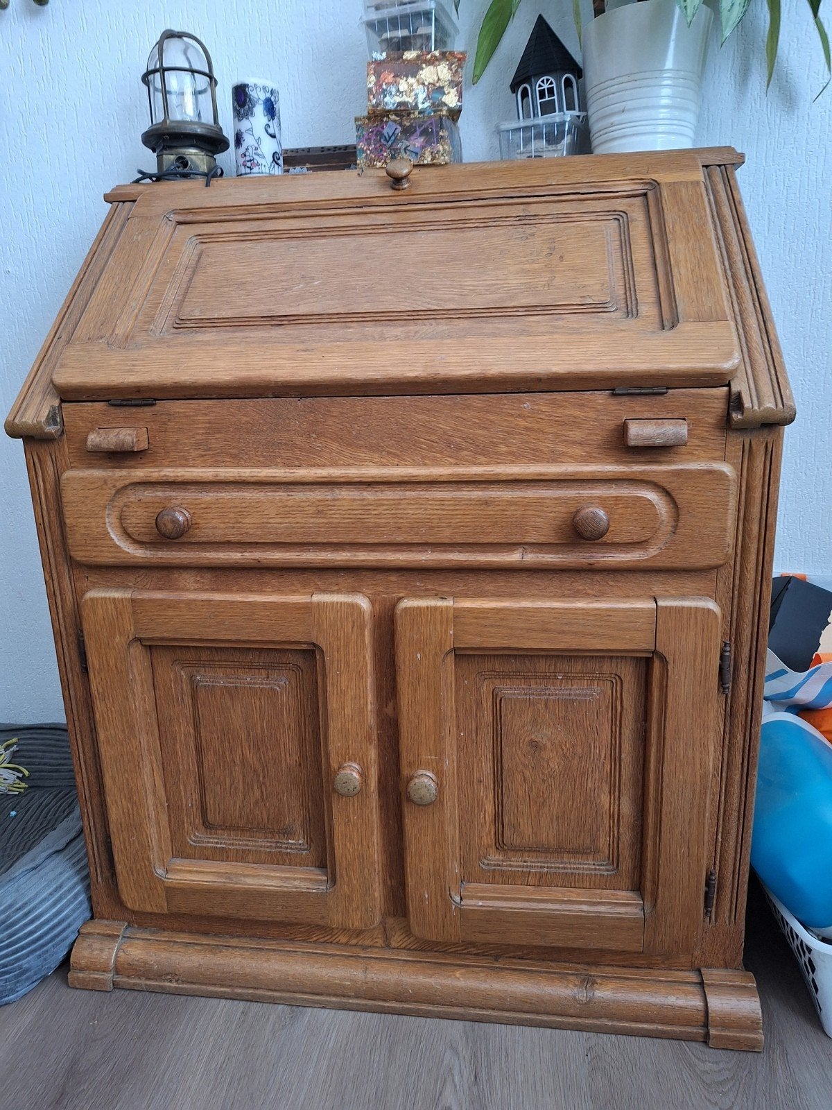 oude eikenhouten secretaire / schrijfkast / secretairekast, Ophalen, Gebruikt