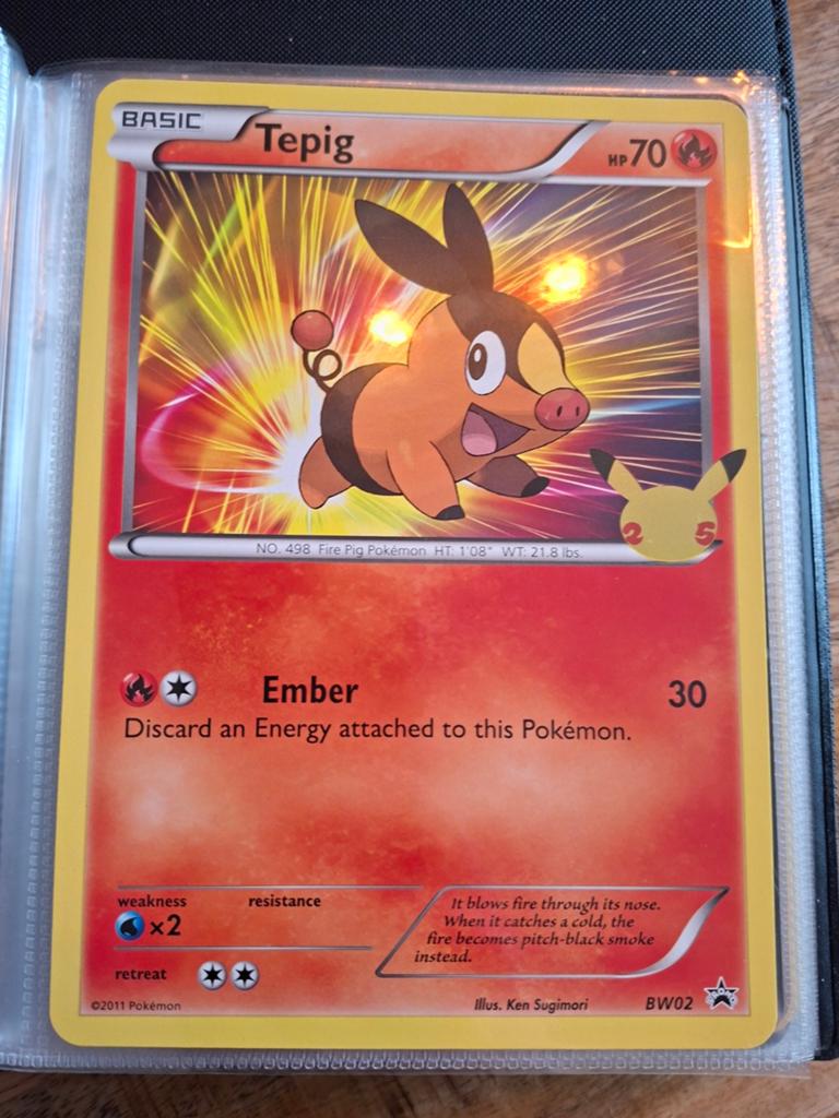 Tepig Pokémon Kaart Jumbo BW02 - Basic Fire Pig Pokémon, Ophalen of Verzenden, Zo goed als nieuw, Losse kaart