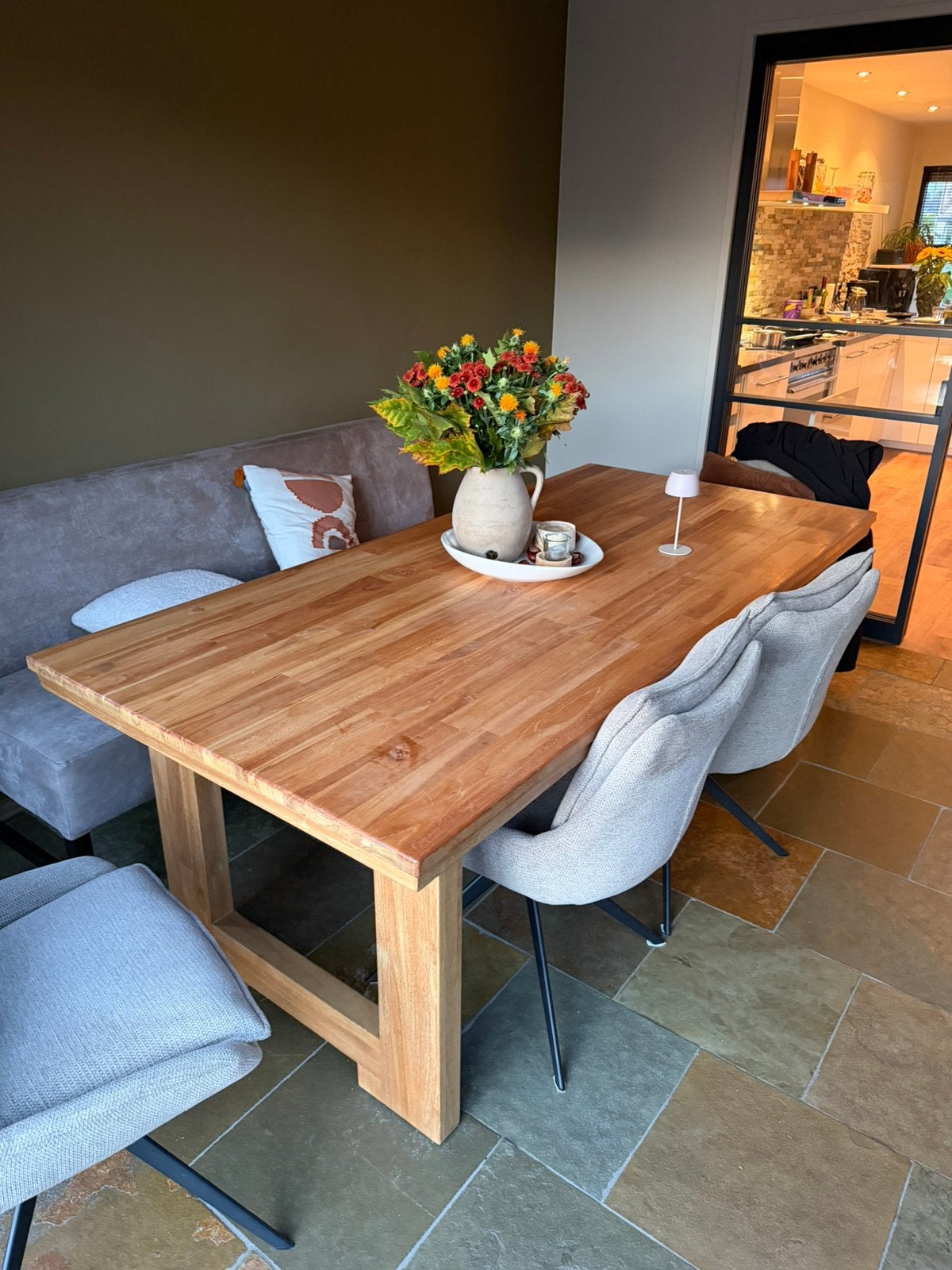 Robuuste teakhouten eettafel 200x95cm, Ophalen of Verzenden