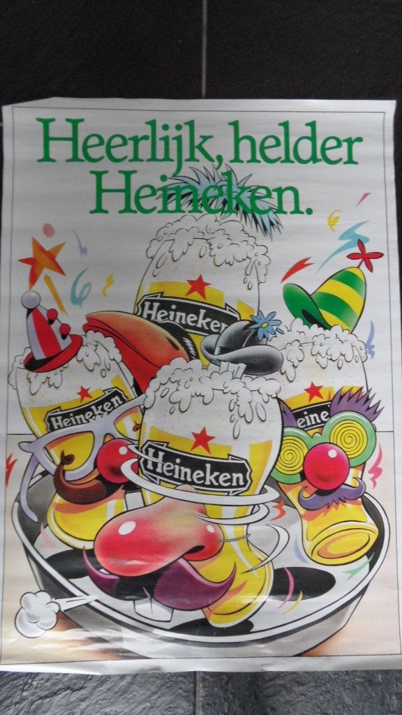 Heineken bier heerlijk helder Carnaval poster, 49 x 69 cm., Ophalen of Verzenden, Zo goed als nieuw, Gebruiksvoorwerp