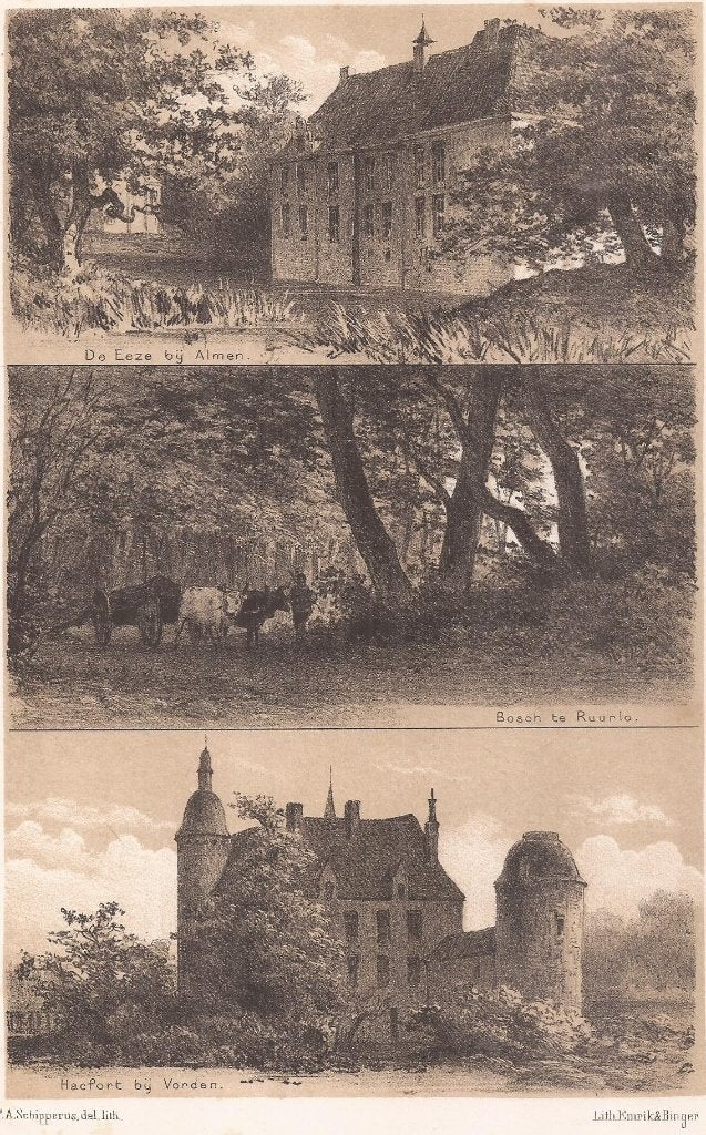 De Eeze bij Almen Bosch te Ruurlo Hackfort bij Vorden Litho, Antiek en Kunst, 1800 - 1899, 22 cm, Ophalen of Verzenden, 14 cm