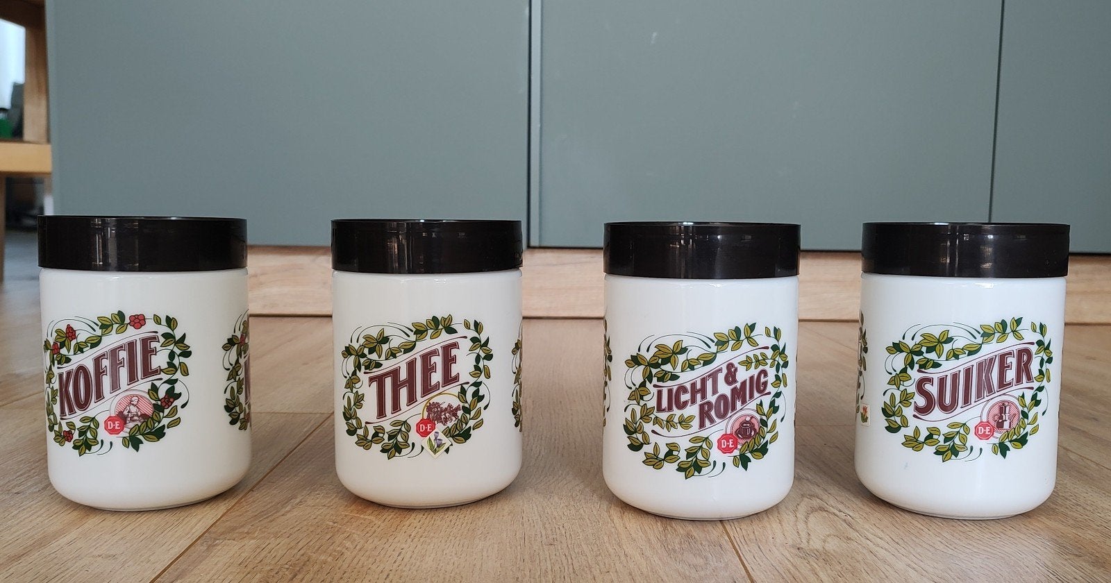 Douwe Egberts Vintage voorraadpotten koffie, thee, suiker, l, Antiek en Kunst, Ophalen of Verzenden