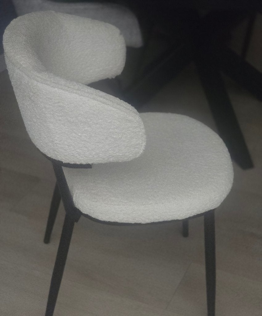 4 eetkamerstoelen, Ophalen, Gebruikt, Teddy stof, Wit