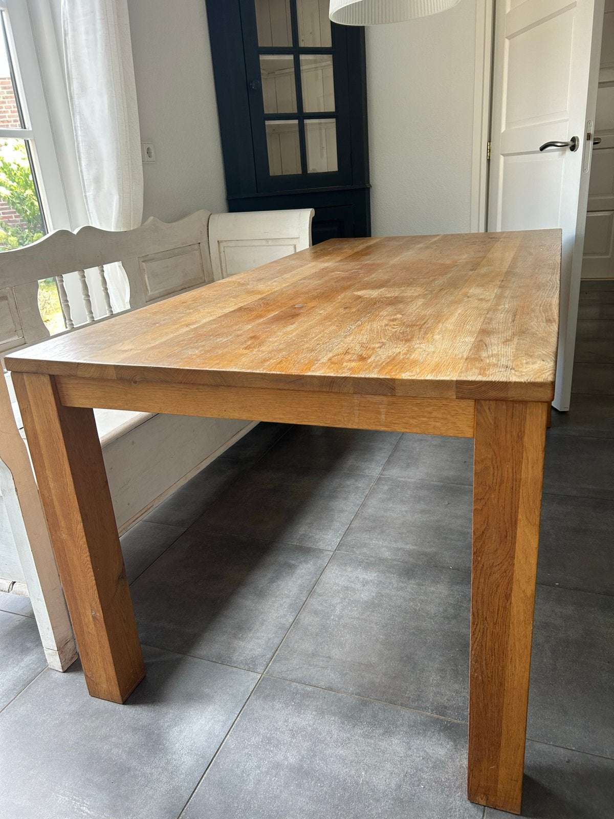Robuuste eikenhouten eettafel - Gebruikt, Huis en Inrichting, Tafels | Eettafels, Ophalen, Gebruikt, Eikenhout, 50 tot 100 cm