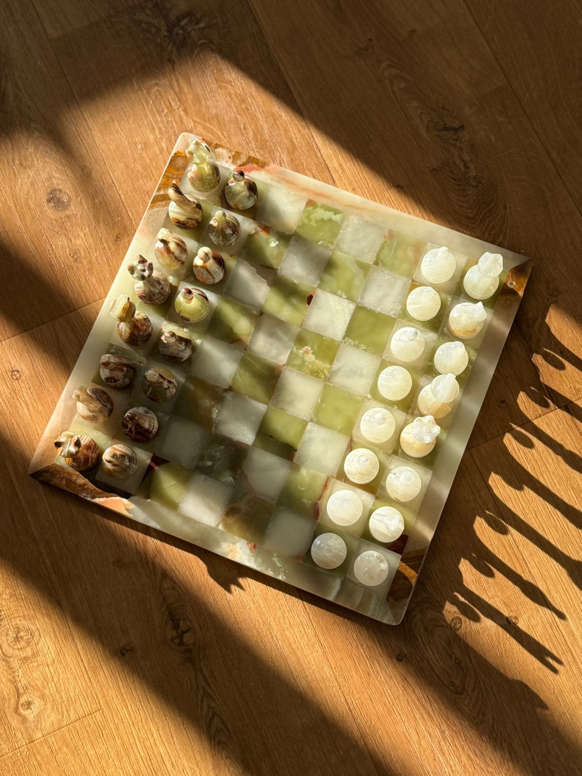 Exclusieve vintage schaakspel van onyx marmer, Een of twee spelers, Vintage, ?, Zo goed als nieuw