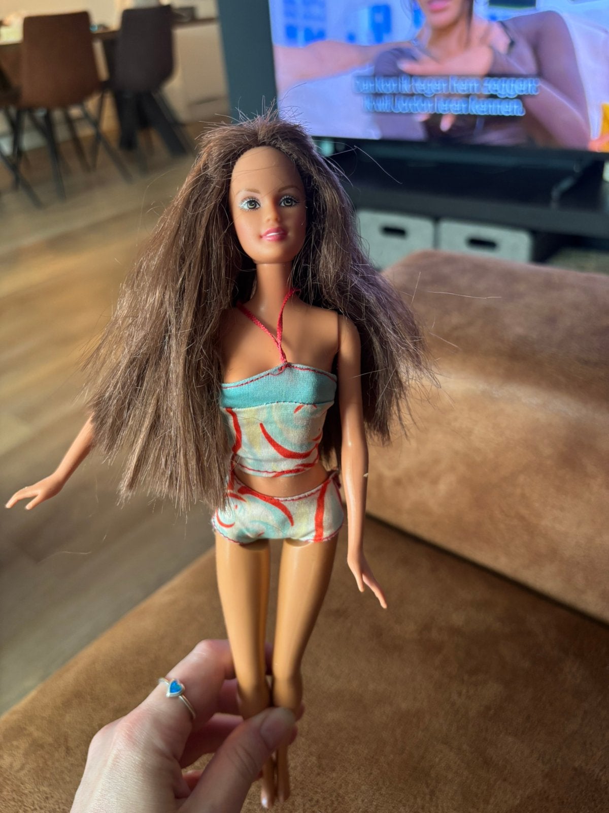 Barbie bruin haar inclusief badjas, bad + accessoires, Ophalen of Verzenden, Barbie