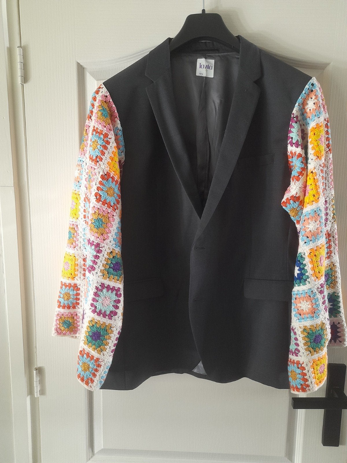 Unieke blazer met gehaakte mouwen - Maat M, Ophalen of Verzenden, Zo goed als nieuw, Meerkleurig