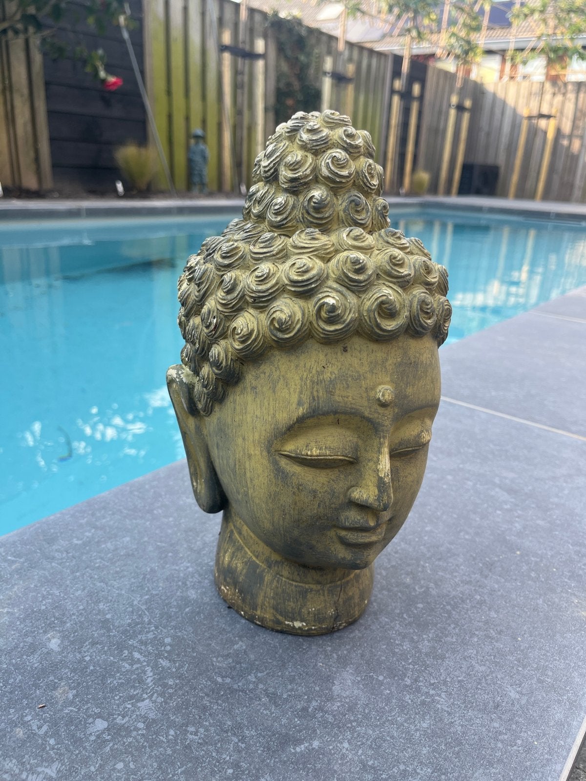 Boeddha hoofd decoratie – 28 cm – licht materiaal, Tuin en Terras, Ophalen, Zo goed als nieuw, Kunststof