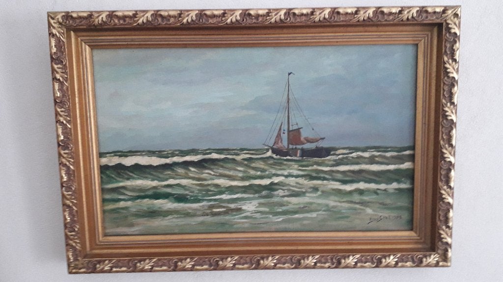 ZEEGEZICHT : A.J. v.d. SPEK, Antiek en Kunst, Kunst | Schilderijen | Klassiek, Ophalen of Verzenden