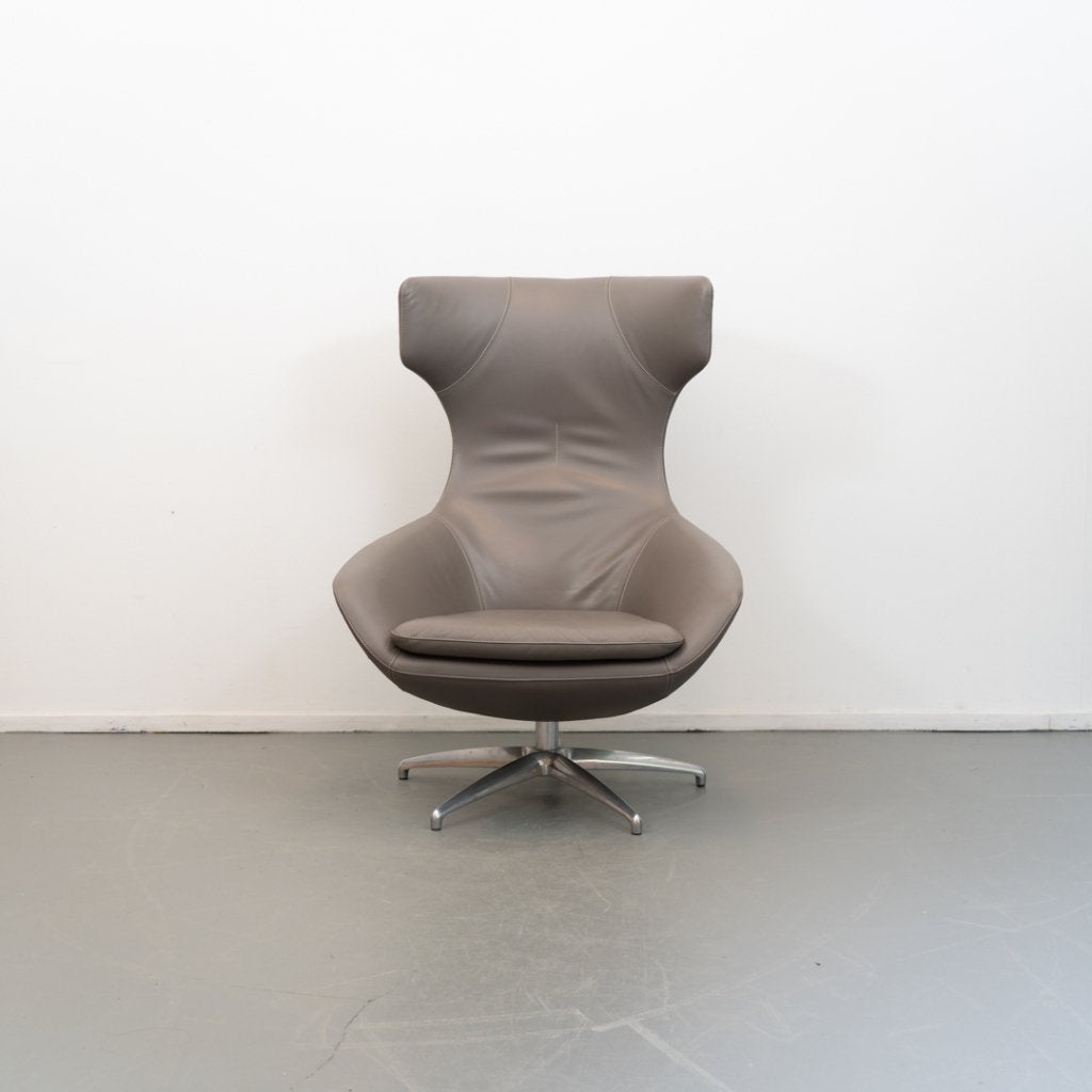 1 Leolux Caruzzo PLUS Fauteuil + Voetenbank Grijs/Beige Leer, Huis en Inrichting, Fauteuils, Niet ingevuld, Niet ingevuld, 75 tot 100 cm