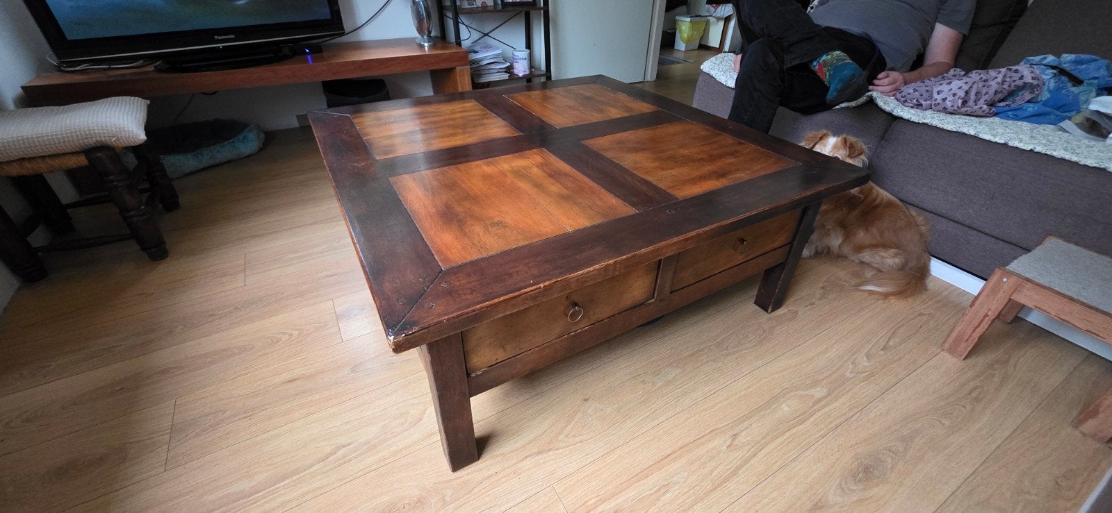 salontafel vierkant 105x105 ingelegd hout., Antiek en Kunst, Ophalen