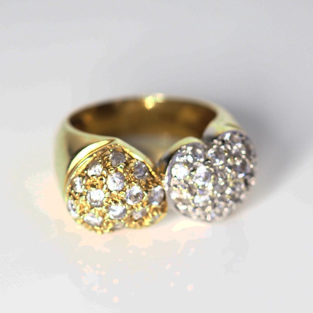 18 krt gouden ring met twee harten, Sieraden, Tassen en Uiterlijk, Ringen, 18 tot 19, ., Ophalen of Verzenden, Zo goed als nieuw